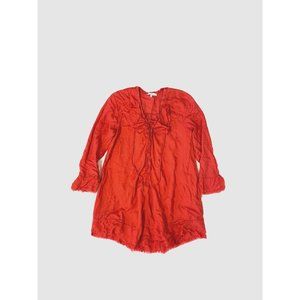Iro Florine Mini Dress Size 34 XS Red Distressed Frayed Short Lace Up Shift